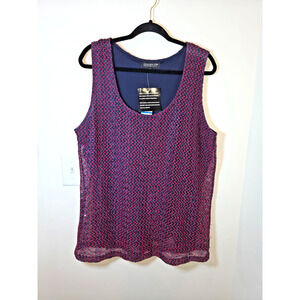Jones New York 1X Tank Top Shirt Purple Scoop Neck Sequins Sleeveless Holidays